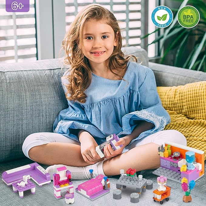Friends House Building Block Sets, Girls Kitchen Bedroom Friendship Hotel Restaurant Apartment Playhouse Accessories Bricks Kit Birthday Roleplay Gifts for Old Kids 6+ 6-12 8-12