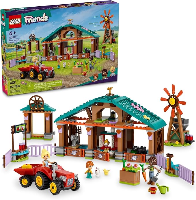 LEGO Friends Farm Animal Sanctuary Building Toys Set - Farm Toy Set with Tractor - Birthday Gift Idea for Kids, Girls & Boys, Ages 6+ - Includes 3 Minifigures & 5 Farm Animals - 42617