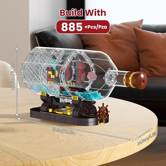 Mould King Ship in a Bottle Building Blocks Sets, 10085 Revenge Pirate Boat Model Kits Toys, Collectible Display Pirate Ship in a Bottle Kit, STEM Project for Adults and Kids Aged 8+ (885 Pieces)