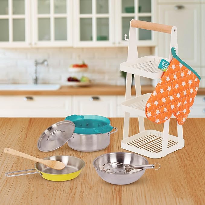 B. toys- Mini Chef - Pot & Pan Playset- Pretend Play Kitchen Accessories – Pot, Pan & Role-Play Cookware – Cooking Toys for Kids – Pretend Play Set – 3 Years + (9 Pcs)