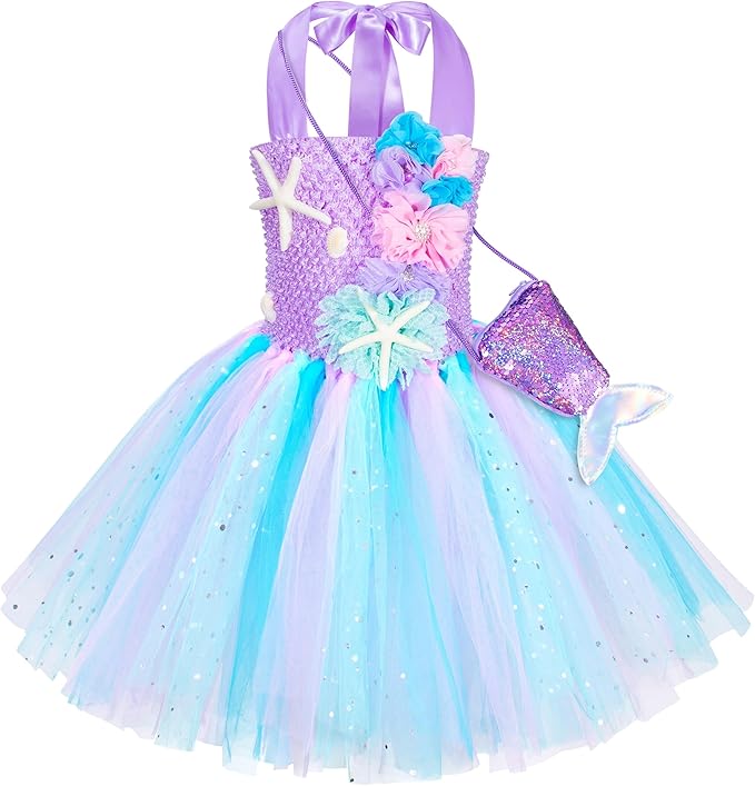 Little Mermaid Tutu Dress for Girls - Princess Mermaid Ariel Costume with Accessories