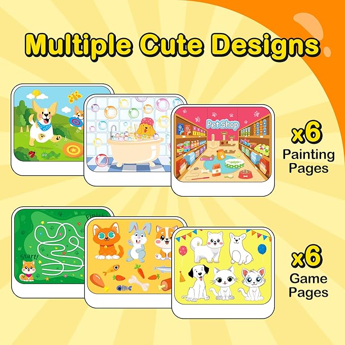 YPLUS Water Reveal Activity Books for Kids, Toddler Travel Toys Mess Free Coloring, Magic Paint with Water Books for Car Plane Yard Ages 3 4 5 6 7 - Theme Animals