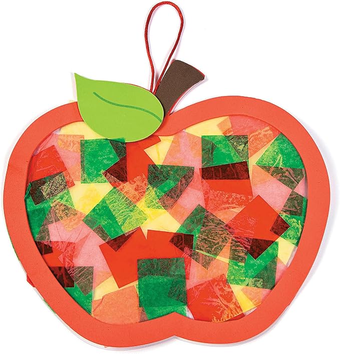 Fun Express Apple Tissue Paper Sign Craft Kit - Makes 12 - DIY Fall Crafts for Kids