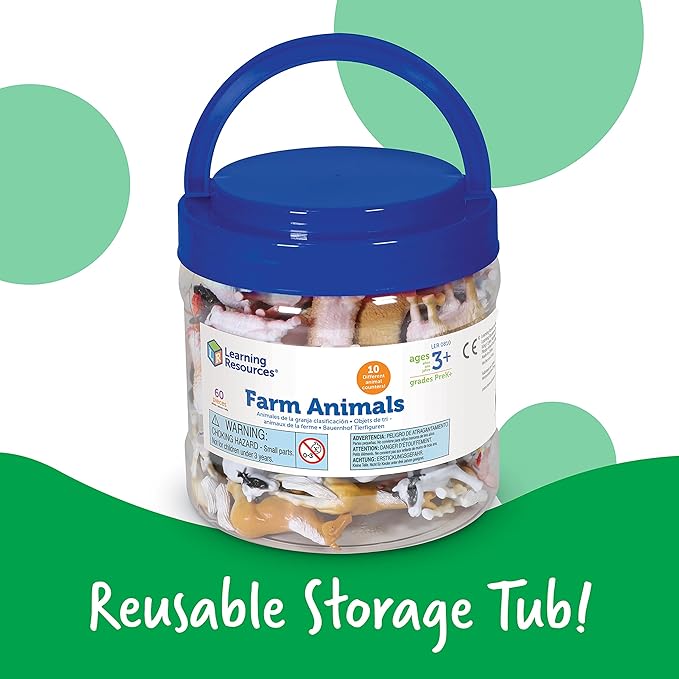 Learning Resources Farm Animal Counters - 60 Pieces, Ages 3+ Toddler Learning Toys, Farm Animals Toys, Develops Counting and Matching Skills