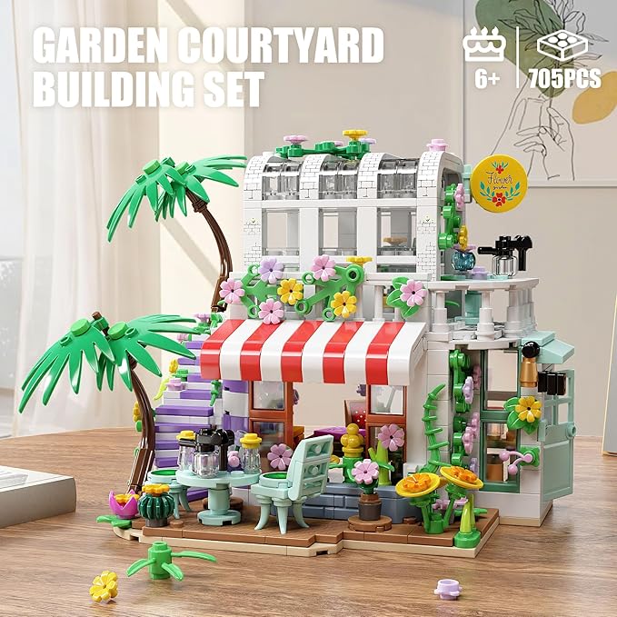 TYCOLE Flower House Building Set,Garden House Building Toy with LED Light,Romantic Greenhouse Model,Christmas Birthday Gift for Friends or girls8-12 (705PCS)
