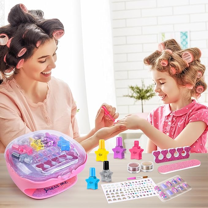 Shemira Nail Polish Kit For Girls Ages 7-12 Years Old, Nail Art Toy For Girls 5 6 7 8 9 10 11 12 Years Old, Nail Art Studio With Pink Nail Dryer For Girls, Christmas Birthday Gifts For Girls 5-7 8-10