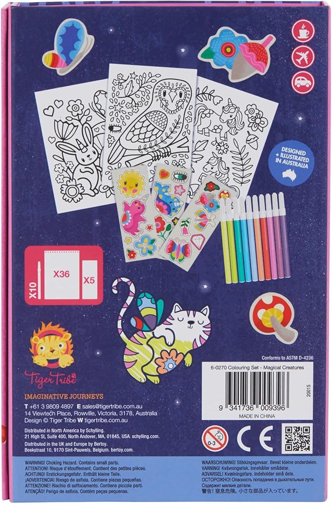 Tiger Tribe: Coloring Set - Magical Creatures - Activity Set w/ Stickers, Coloring Pages & Markers Stored Inside Magnetic Sealed Storage Box, Kid Age 4+
