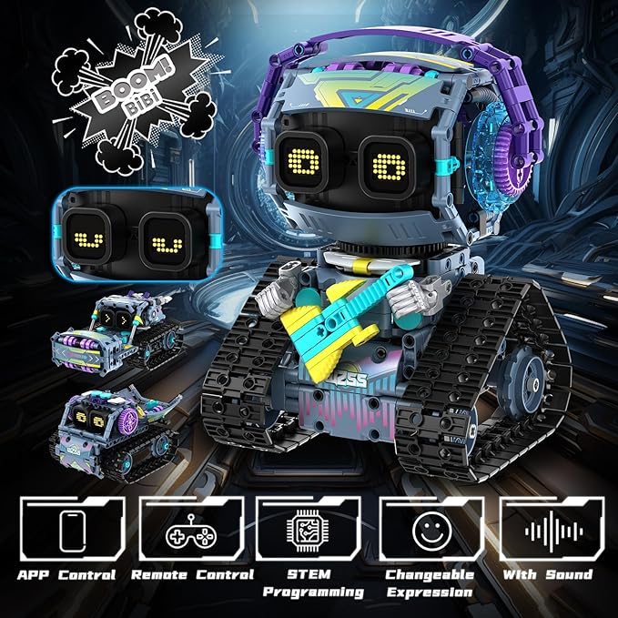 STEM Robot Building Kit, 3 in1 Remote & App-Controlled Robotic Toys, Robot Building Blocks Set with LED Eyes & Sound, Christmas Birthday Gifts for Boys Girls Age 6 7 8 9 10 11 12+ Year Old (433 Pcs)