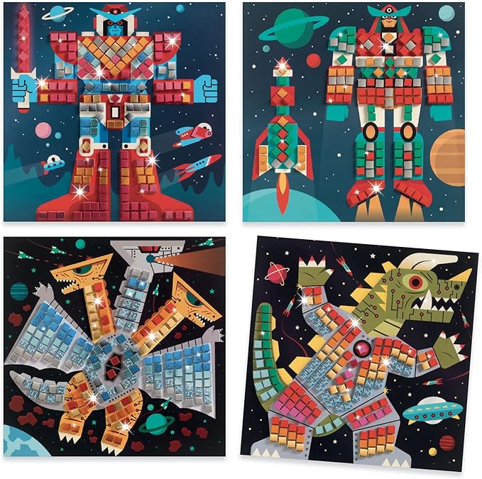 DJECO Space Battle Sticker Mosaic Kit - Craft Your Own Space Battle Scene for School or Gifts - Fun & Creative for Family & Friends, Boys & Girls, Mosaic Art Craft Kit for Kids 5+ - Multi