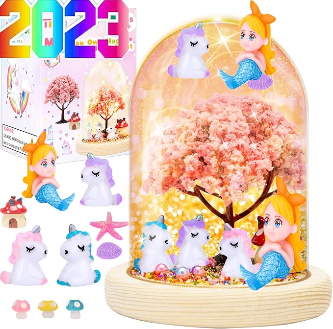TCJJ Make Your Own Unicorn Night Light, Unicorn Craft Kit for Kids, Arts and Crafts DIY Nightlight Unicorn Mermaid Terrarium Birthday Gifts Christmas Gifts for Girls Age 4-8 6-8