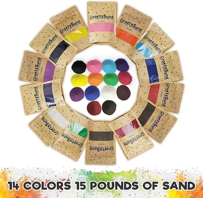 CuteyCo Crafty Sand Pack - 14 Colors: 15 lbs of Vibrant Craft Sand & Play Sand