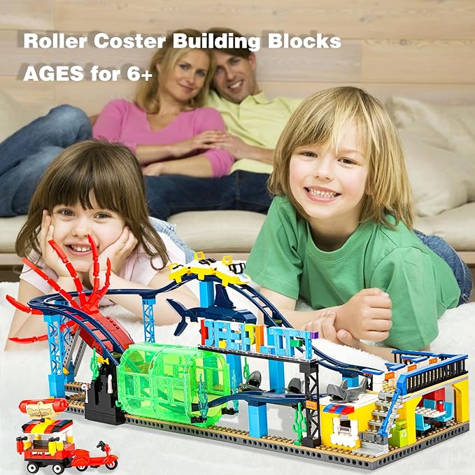 Roller Coaster Building Blocks Set (1308PCS), Compatible with Lego Sets for Boys 8-14, Friends Aquarium Theme Building Kit with Sharks & Cuttlefish Building Toys Gift for Girls