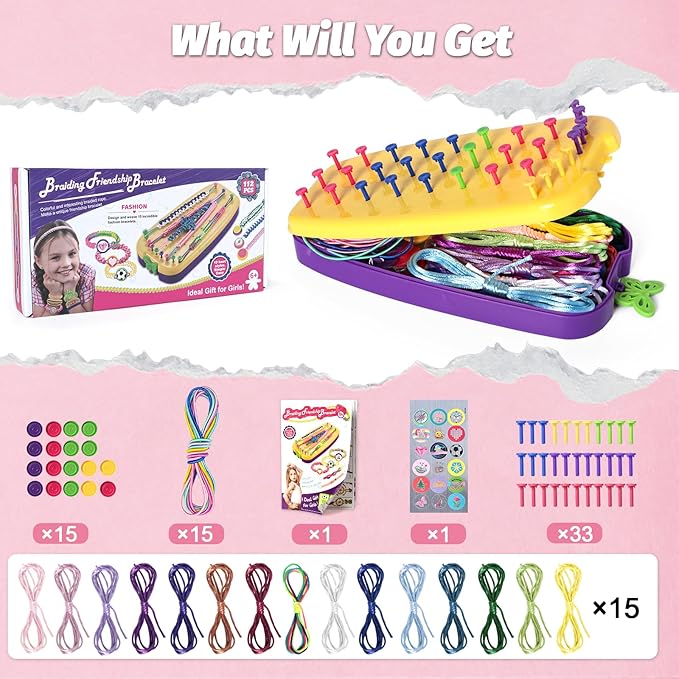 Friendship Bracelet Making Kit, String Bracelets Maker Craft, Kids Jewelry Making Kit, Arts and Crafts for Kids, Christmas Birthday Gifts for Girls