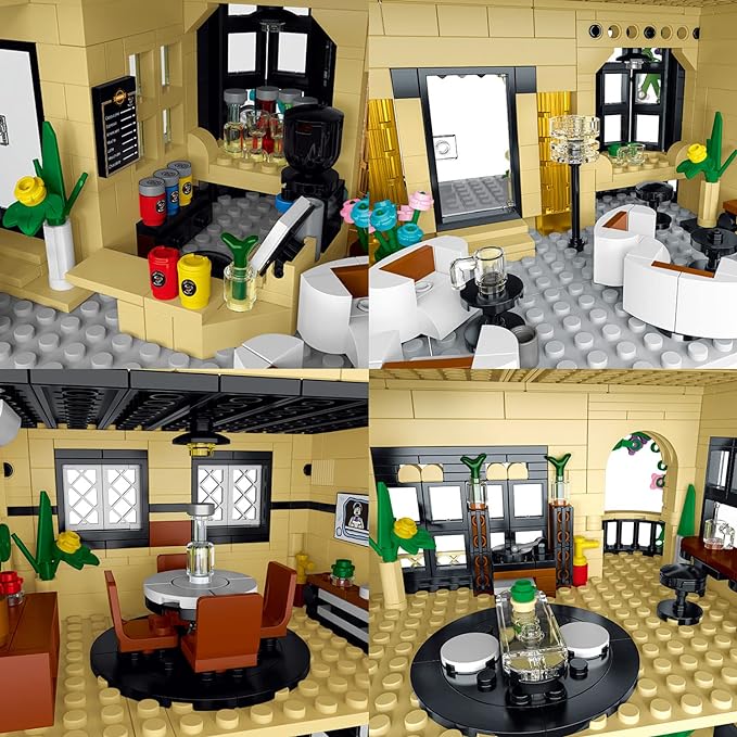 City Restaurant Architecture Building Kit with LED Lights,3 Levels City Restaurant Model Building Blocks Toy,for 12+Age Teen,Adult（1489 Pieces）