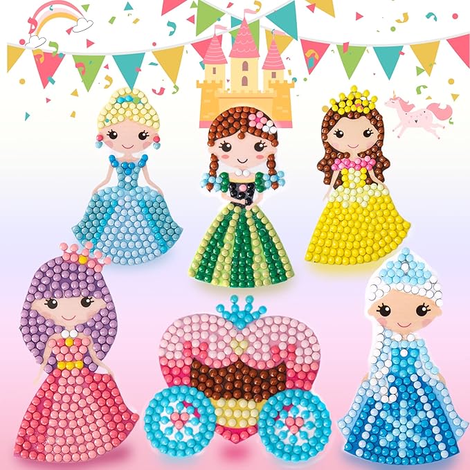 Cymbana Painting Diamond Kits for Kids 18 Pcs Princess and Their Buddy Gen Art Sticker for Kids Ages 6-8 8-12 Contains Unicorn, Mermaid