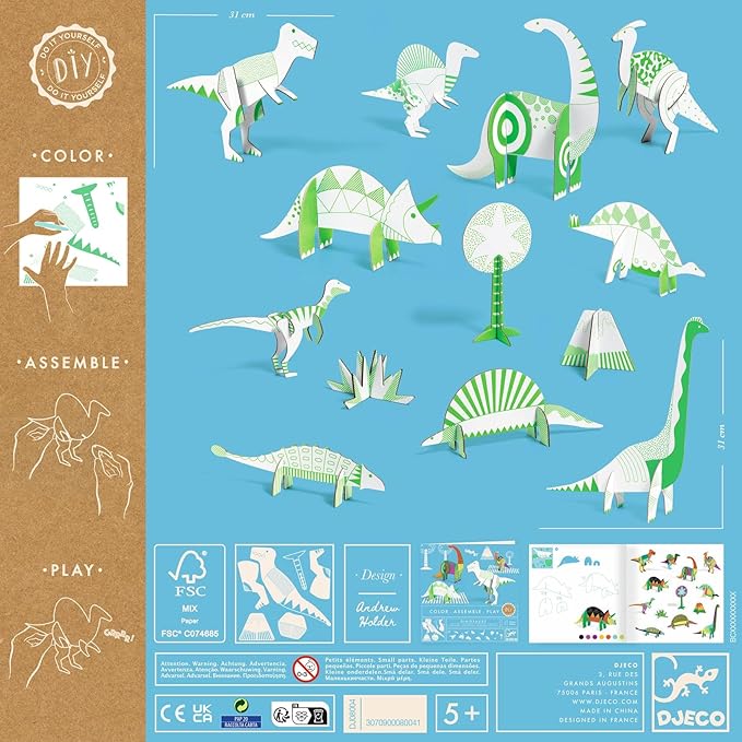 DJECO DIY Color. Assemble. Play. Dinosaurs Activity Set, Small