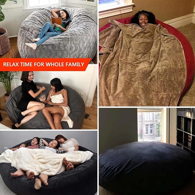 Big Huge Giant Bean Bag Chair for Adults, (No Filler) Bean Bag Chairs in Multiple Sizes and Colors Giant Foam-Filled Furniture - Machine Washable Covers, Double Stitched Seams (Gray 1,6FT)