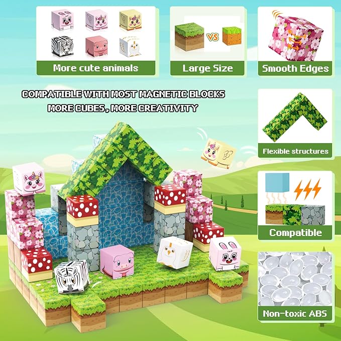 Magnetic Blocks Building Toys,108PCS Magnetic Building Blocks,Magnets Cubes Garden Set,Toddler STEM Sensory Construction Toys 3 4 5 6 7 Girls Boys Christmas Birthday Gifts for 3+ Years Old Kids