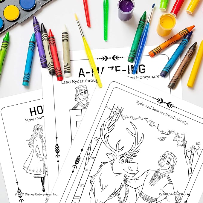 Disney Frozen Elsa and Anna 25-Page Shaped Coloring and Activity Book with 3 Shaped Character Crayons Kristoff, Olaf and Sven 49119 Bendon