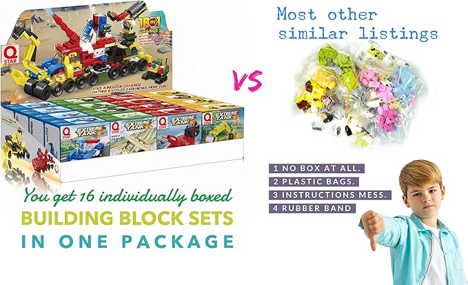 Mini 16 Car Building Blocks Compatible with Lego Party Favors for Kids, Prizes for Kids Classroom, Goodie Bag Fillers