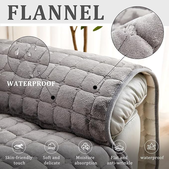 Plush Recliner Slipcover 30 Inches Washable Chair Covers Artificial Wool Lazy Boy Cover Quilted Cover for Recliner Chairs and Furniture,Large Taupe Chair Protector with Side Pocket for Kids/Pets