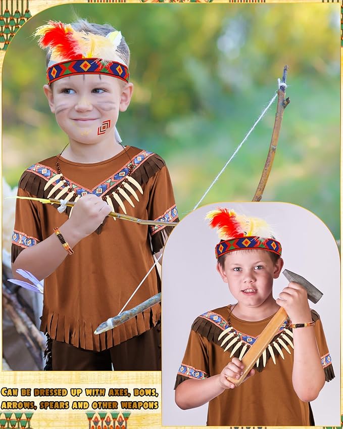 Liitrsh 6 Pcs Kids Native American Costume Sets Boys Girls Indian Costume Holiday Party Fancy Dress Cosplay