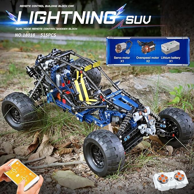 Mould King RC Off-Road Building Car Toys, 515 Pieces Building Blocks Lightning Climbing Car Model with Motors (Remote Control and APP Control), Intelligent Building Kits for Boys