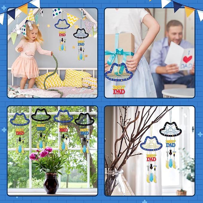 Fennoral 6 Pack DaD Dream Catcher Craft Kit for Kids Paint You Own Father's Day Dreamcatcher DIY Coloring Wooden Art and Craft for Art Activity Project Father Gifts from Daughter Son