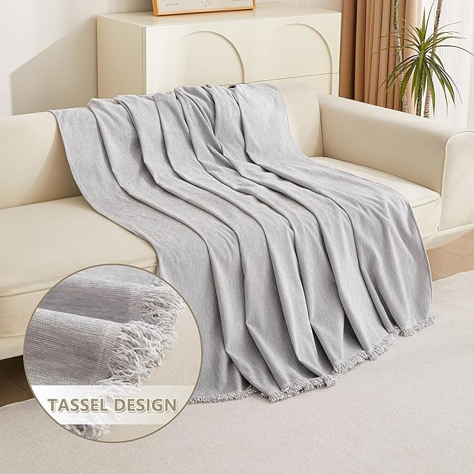MYSKY HOME Sofa Cover for Dogs Washable for Loveseat Boho Couch Cover Cover for Sofa Couch Cover Blanket Couch Cover Thick Durable Tassel Water Resistant Furniture Protector, 71"x 118", Light Gery