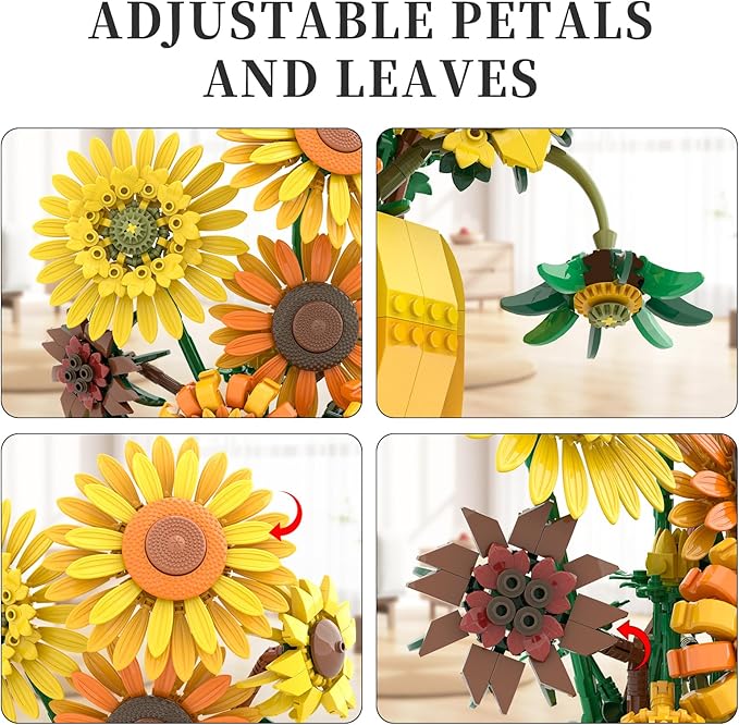 Flowers Building Sets for Adults, Van Gogh Prints Art Botanical Collection for Woman Girls 14+, Sunflowers Pot Bouquet Plants Kits Compatible with Lego Flowers, Home Decor/Christmas/Valentine, 11002