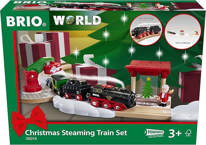 BRIO World – 36014 Christmas Steaming Train Set | 27-Piece Kid-Friendly Set | Age 3+ Compatible | FSC-Certified Beech Wood | Complements All BRIO Railway Sets & Accessories | Multicolor