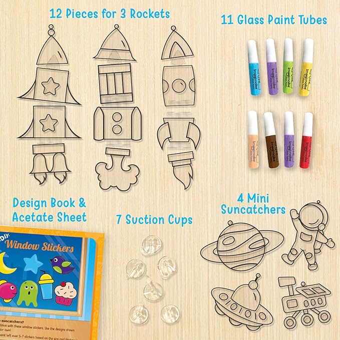 Imagimake Window Art for Kids - Rocket | Suncatcher Kits for Kids, Arts and Crafts for Kids Ages 6-8 | Birthday Gifts for 5 6 7 8 9 10 11 12 Years Old Boys & Girls