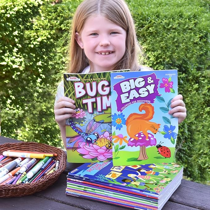 Kappa Coloring and Activity Books for Girls and Boys Numbers and Picture Dictionary Girl Power Mermaid Dinosaurs Trucks 8.5”x11” Extra Large Size for Hours of Fun, Ages 2-4, 4-8, 8-12 (Pack of 12)