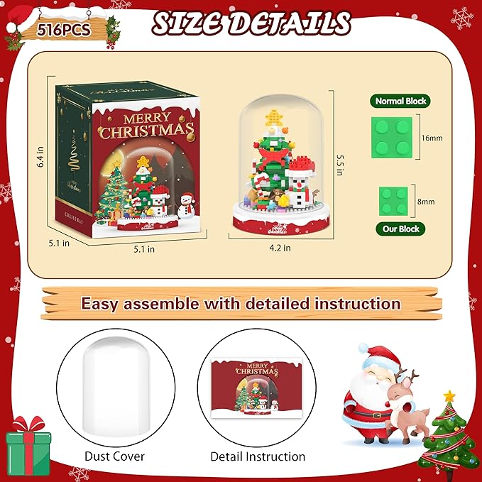 Christmas Tree Snowman Building Blocks, 516 PCS Toy Building Sets Christmas Decor, Christmas Ornament Building Kit with Dust Cover, Christmas Tree Toy Stocking Stuffers for Kids Adults