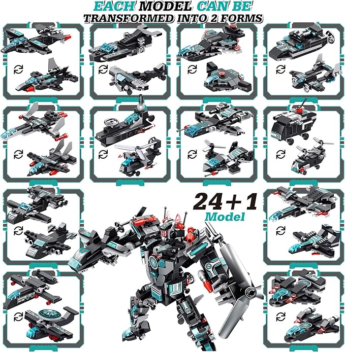 Robot Building Toys for Boys Age 6 7 8 9 10 11 Year Old, 577 PCS STEM Toy Kit, 25-in-1 Building Bricks Educational Construction Set Engineering Toys, Activities Learning Gift for Kids