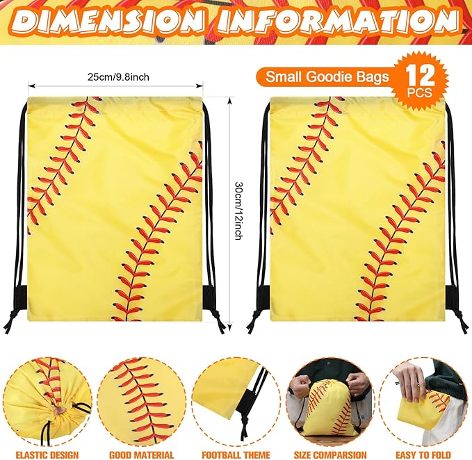 Poen 48 Pcs Softball Party Favors Softball Themed Supplies Include 12 Softball Drawstring Backpack 12 Mini Softball 12 Softball Keychain 12 Softball Wax Thread Braided Bracelet Inspirational Team Gift