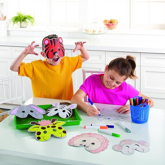 Fun Express Color Your Own Zoo Animal Masks - 12 Make Animal Faces Arts & Crafts Jungle Safari Party Zoo Animal Birthday Party - Kids Crafts Activities DIY Party favors - Dress Kids Home Activities