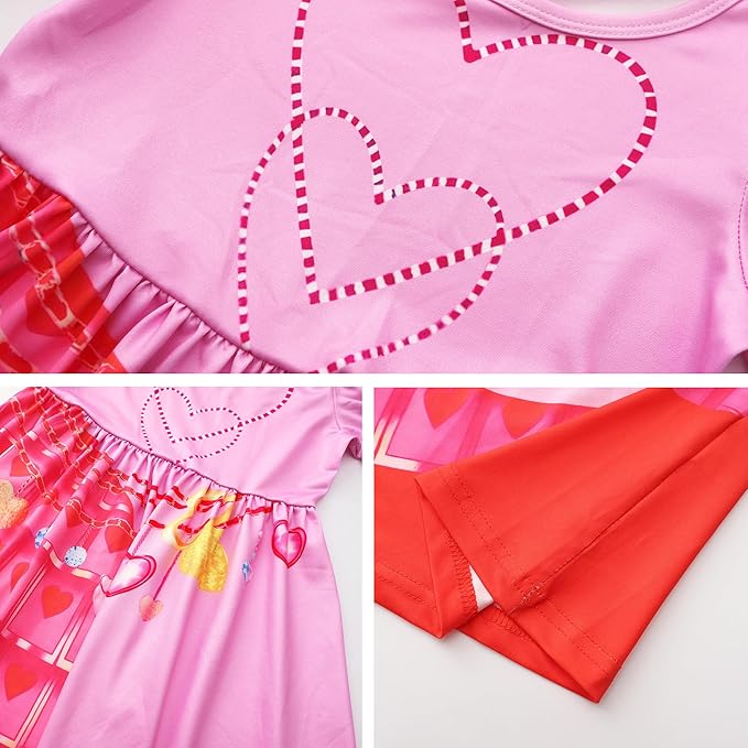 7 Pcs Pink Rise Costume for Girls Red Princess Dress with Wig