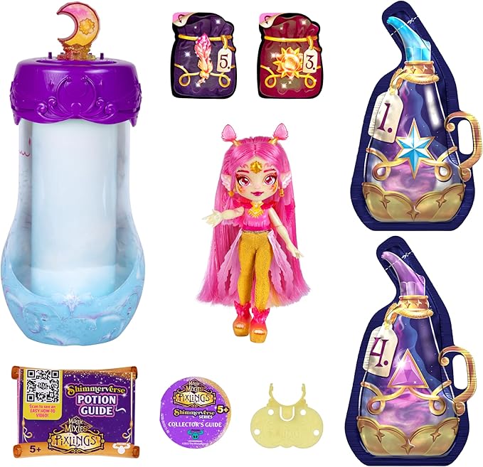 Magic Mixies Pixlings Shimmerverse Series, Create & Mix Magic Potion to Magically Reveal Pheona The Pheonix, This Beautiful 6.5" Shimmerverse Pixling Fashion Doll Appears Inside The Potion Bottle