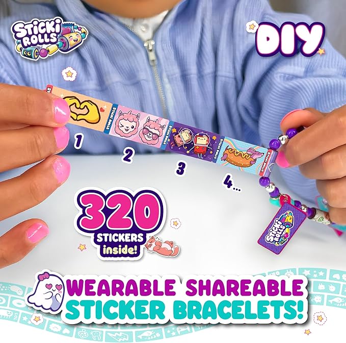 STICKI ROLLS Sticki Station - Ultimate DIY Sticker Jewelry Kit | Includes 320 Mini Stickers | Builds 6 Bracelets & 2 Necklaces | 2 Pendants & 144 Beads | Over 1000 Designs to Discover and Collect!