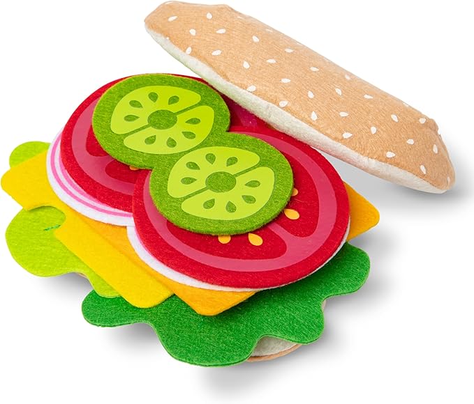Melissa & Doug Felt Food Sandwich Play Food Set (33 pcs) - Felt Sandwich Play Set For Kids Kitchen, Pretend Play Sandwich, Felt Sandwich Toy For Toddlers Kids Ages 2+,Orange