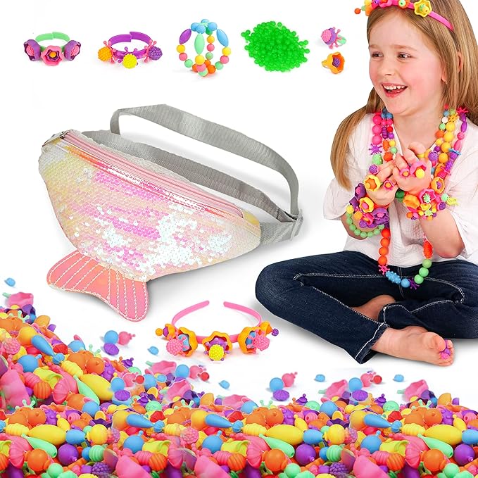 Axel Adventures Pop Beads Jewelery Making Kits for Girls, Colorful Jewelry Crafts Toy for Kids Age 4-8, Necklace, Ring, Bracelet Making Kit for Little Girls, Girls Gift, Educational Girls Gift