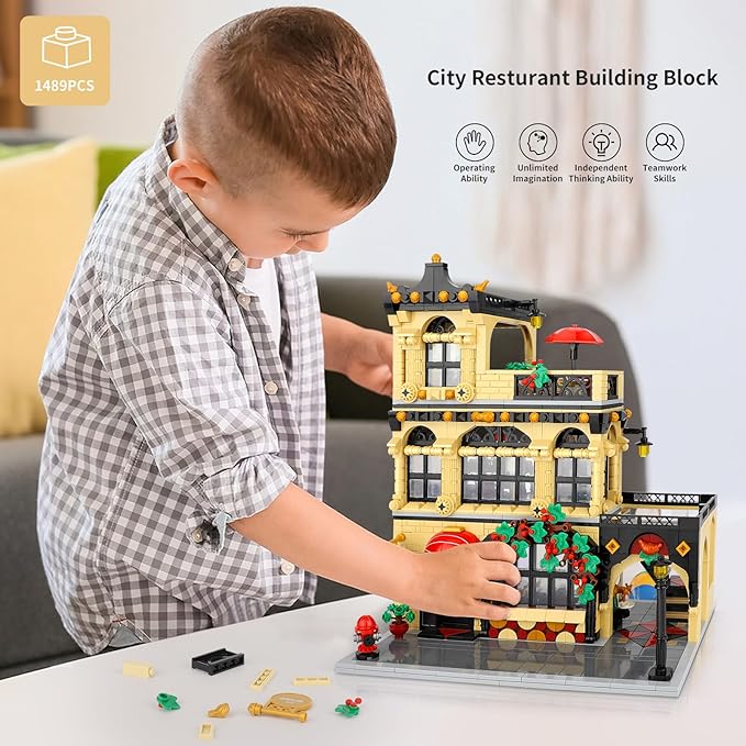 City Restaurant Building Block Set- Compatible with Lego City Buildings House, Creator House Experts Assembly Square Building Sets for Adult (1489 pcs)