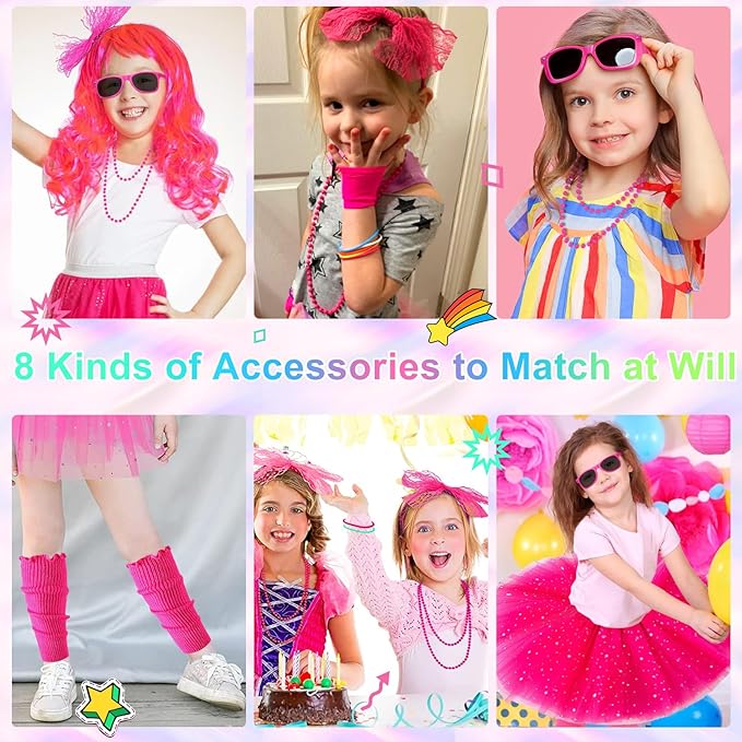 80s Outfit for Kids, 80s Costumes Accessories for Kids, 80s Outfits for Girls Cosplay 1980s Theme Retro Party