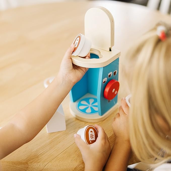 Melissa & Doug 11-Piece Brew and Serve Wooden Coffee Maker Set - Play Kitchen Accessories Pretend Play Kitchen Accessories Kids Coffee Maker Set For Girls And Boys