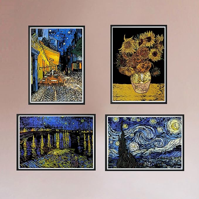 Georgie Porgy Scratch Paper Art Set for Kids Adults Magic Rainbow Scratchboards for DIY Arts and Crafts Kits Christmas Birthday Gift with Scratching Tools Kit (A3+A4-Van Gogh + Street Corner)