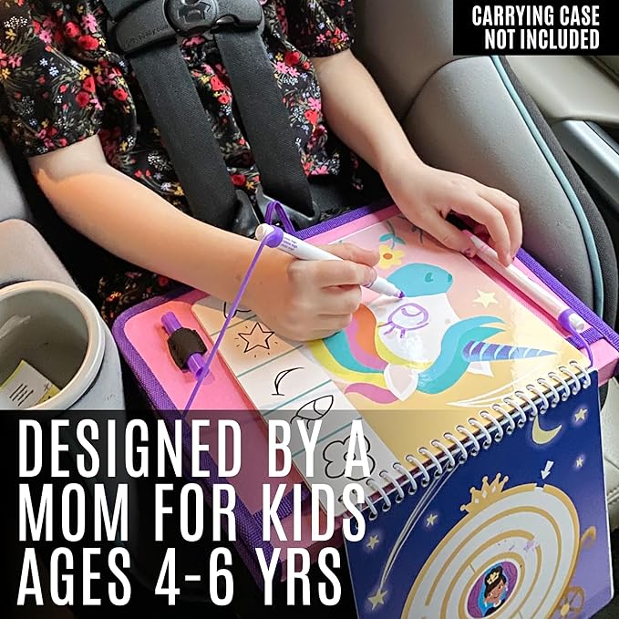 Kids Travel Educational Activity Books with Washable Markers - Car and Airplane Activities, Learning Toys for Toddlers- Search and Find, Reusable Stickers for Ages 4, 5, 6 (Ocean & Princess)