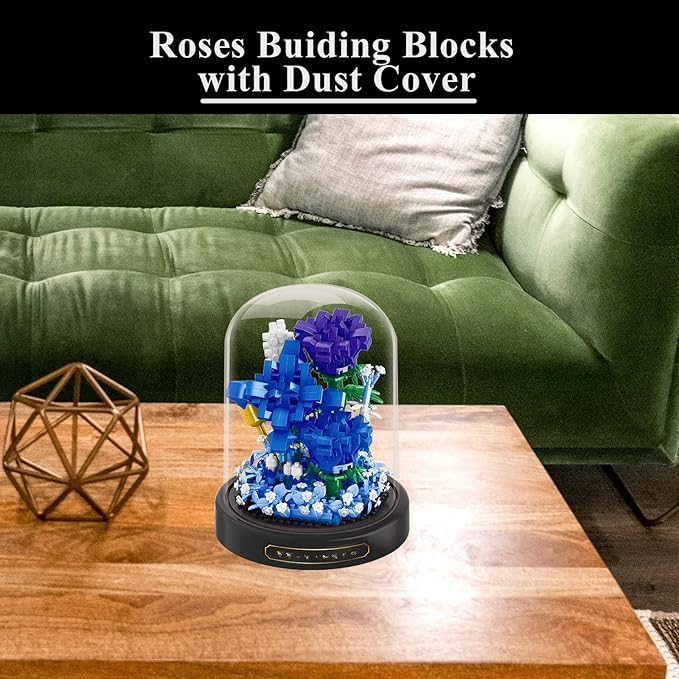 Roses Flower Bouquet Set,Mini Bricks Botanical Collection Flowers Building Blocks,Assembly Bonsai Tree Friends Sets, Valentine's Anniversaries Birthday Gift for Women Friends Adults(Blue)
