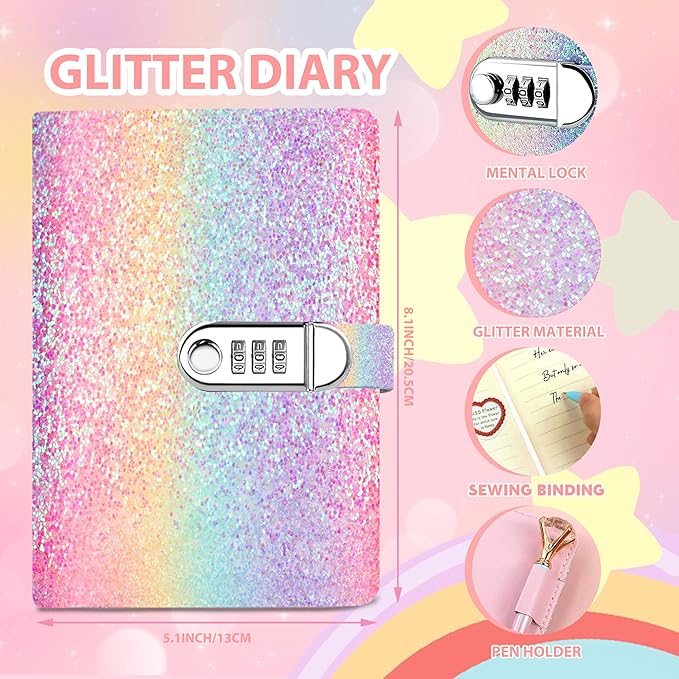 Diary with Lock for Girls, Kids Journal School for Teen Girls, Secret Diary Gifts for 9 10 11 12 Year Old Girls, Kids Journals Set for Ages 8-12 Teenage