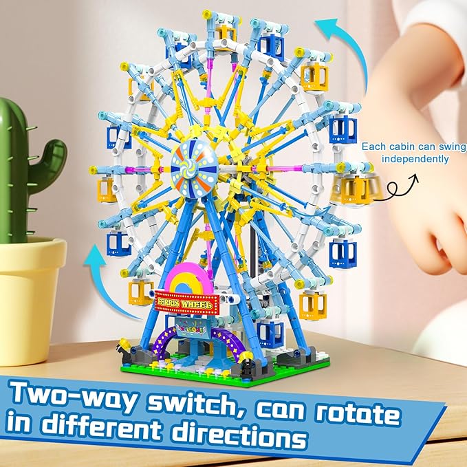 Motorized Ferris Wheel Building Set with Fairy Lights, 813 Piece Creative Toy Building Kit for Two-Way Rotation, Ideal Carnival Construction Kit for Kids Ages 6-12, Engaging Gift for jr Builder